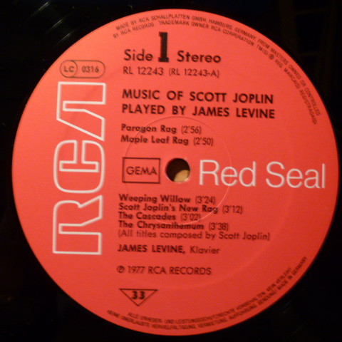 Cover zu Scott Joplin, James Levine (2) - James Levine Plays Scott Joplin | 1977 | Vinyl | Jazz | Germany Schallplatten Ankauf