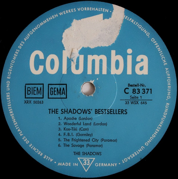 Cover zu The Shadows - The Shadows' Bestsellers | 1963 | Vinyl | Rock | Germany