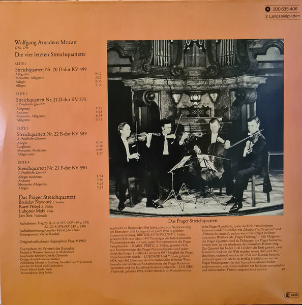 Cover zu Wolfgang Amadeus Mozart, Prague String Quartet - Die Vier Letzten Streichquartette KV 499 • 575 • 589 • 590 | 1980 | Vinyl | Classical | Germany, Austria, & Switzerland
