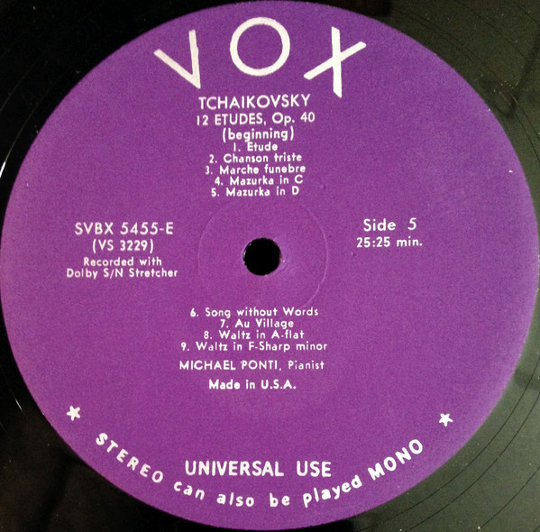 Cover zu Pyotr Ilyich Tchaikovsky / Michael Ponti - Tchaikovsky Piano Music, Sonata In G Minor, Op. 37, 12 Etudes, Op. 40, Six Pieces On One Theme, Op. 21 | Vinyl | Classical | US
