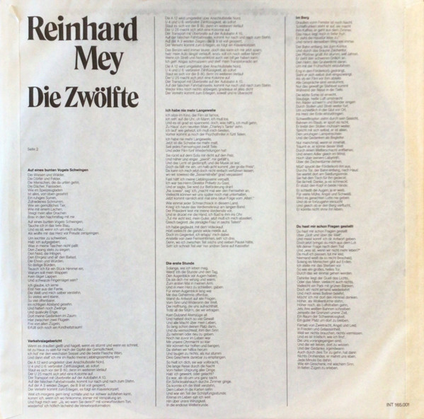 Cover zu Reinhard Mey - Die Zwölfte | 1983 | Vinyl | Pop, Folk, World, & Country | Germany