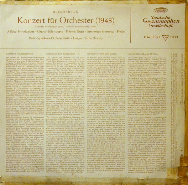 Cover zu Béla Bartók, Ferenc Fricsay - Konzert Für Orchester (1943) | 1958 | Vinyl | Classical | Germany Schallplatten Ankauf