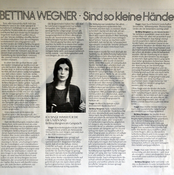 Cover zu Bettina Wegner - Sind So Kleine Hände | 1979 | Vinyl | Folk, World, & Country | Germany