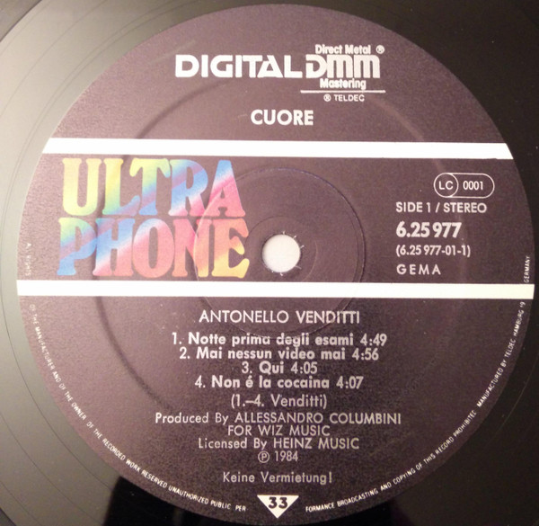 Cover zu Antonello Venditti - Cuore | 1984 | Vinyl | Rock, Pop | Germany