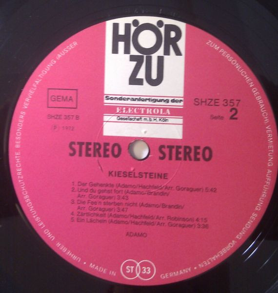 Cover zu Adamo - Kieselsteine | 1972 | Vinyl | Pop | Germany