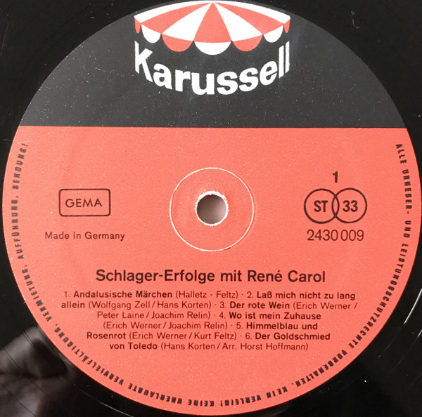Cover zu René Carol - Schlager-Erfolge Mit René Carol | Vinyl | Pop | Germany Schallplatten Ankauf