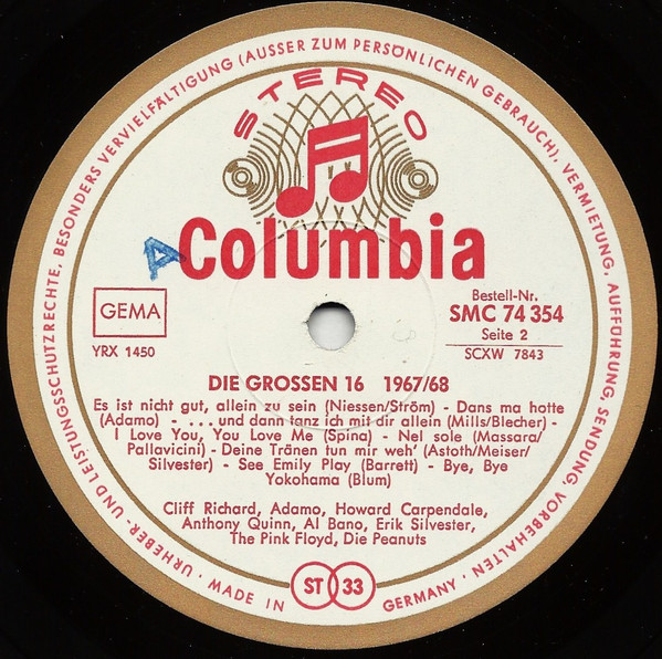 Cover zu Various - Die Grossen 16 1967/68 | 1967 | Vinyl | Rock, Pop | Germany Schallplatten Ankauf