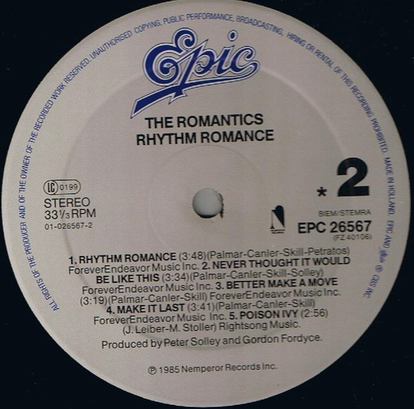Cover zu The Romantics - Rhythm Romance | 1985 | Vinyl | Rock | Europe