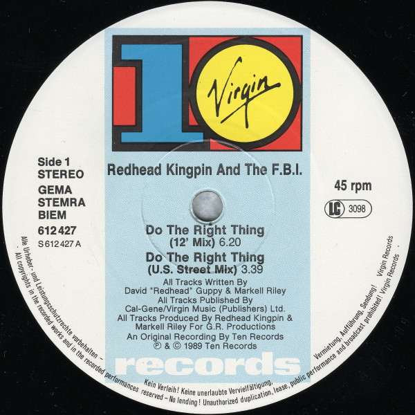 Cover zu Redhead Kingpin And The FBI - Do The Right Thing | 1989 | Vinyl | Hip Hop | UK & Europe