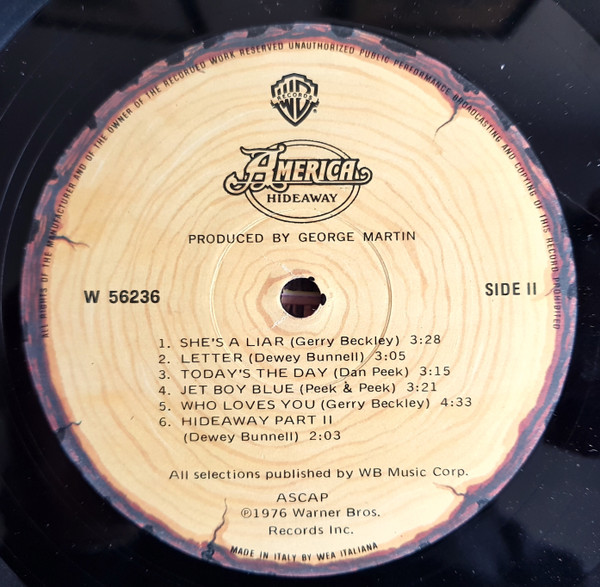 Cover zu America (2) - Hideaway | 1976 | Vinyl | Rock, Pop | Italy