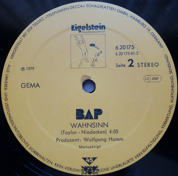 Cover zu BAP - Chauvi Rock / Wahnsinn | 1983 | Vinyl | Rock, Pop | Germany
