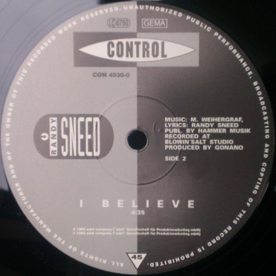 Cover zu Randy Sneed - Feel So Real | 1992 | Vinyl | Electronic | Germany