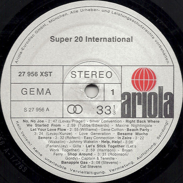 Cover zu Various - Super 20 International | 1976 | Vinyl | Rock, Funk / Soul, Pop | Germany Schallplatten Ankauf