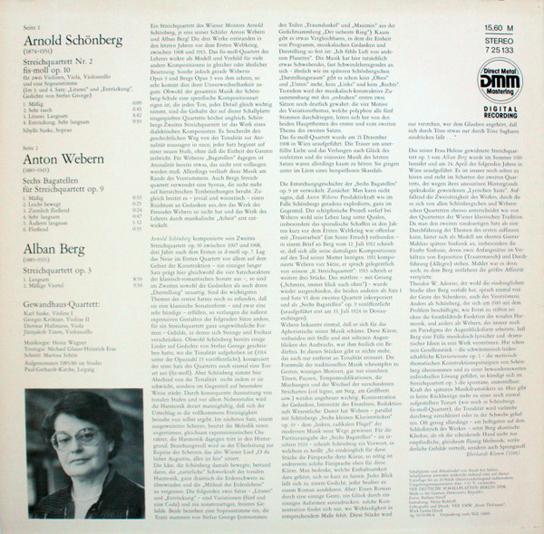 Cover zu Arnold Schoenberg, Anton Webern, Alban Berg, Gewandhaus-Quartett Leipzig - Streichquartett Nr. 2 Fis-moll Op. 10, Sechs Bagatellen Op. 9, Streichquartett Op. 3 | 1988 | Vinyl | Classical Schallplatten Ankauf