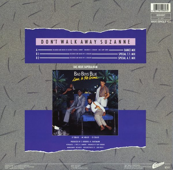 Cover zu Bad Boys Blue - Don't Walk Away Suzanne | 1988 | Vinyl | Electronic | Germany