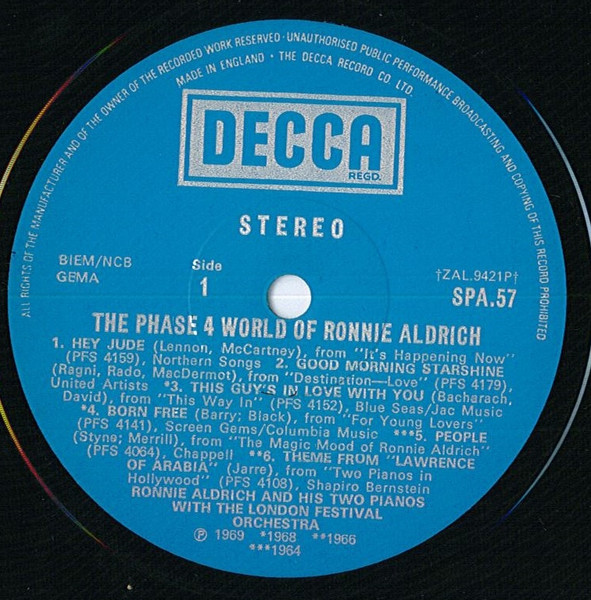Cover zu Ronnie Aldrich - The Phase 4 World Of Ronnie Aldrich | 1970 | Vinyl | Jazz, Pop | UK