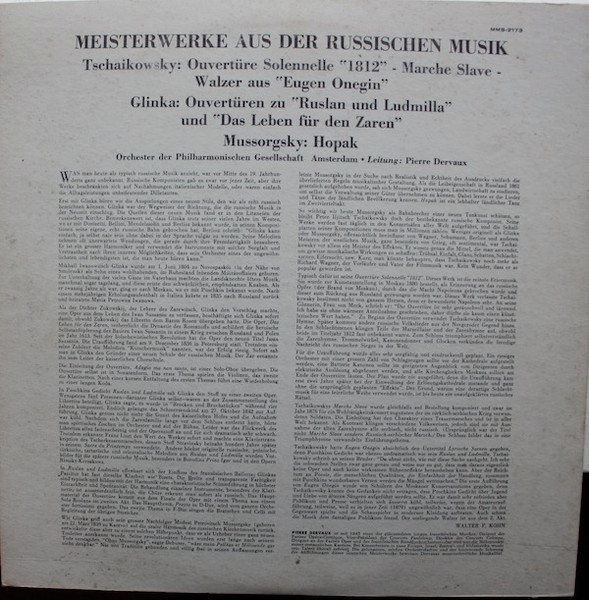 Cover zu Amsterdam Philharmonic Society Orchestra Conducted By Pierre Dervaux (2) - Meisterwerke Aus Der Russischen Musik | Vinyl | Classical | Germany