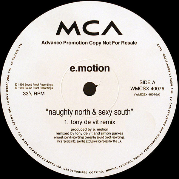 Cover zu E-Motion - The Naughty North & The Sexy South | 1996 | Vinyl | Electronic | UK Schallplatten Ankauf