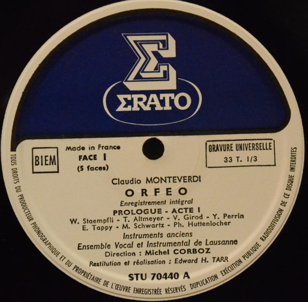 Cover zu Claudio Monteverdi - Eric Tappy, Ensemble Vocal De Lausanne Et Ensemble Instrumental De Lausanne Dir. Michel Corboz - Orfeo | 1968 | Vinyl | Classical | France