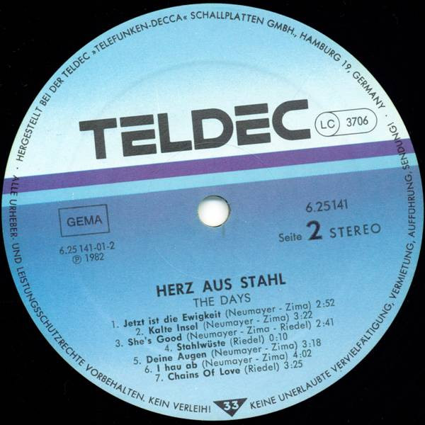 Cover zu The Days - Herz Aus Stahl | 1982 | Vinyl | Electronic, Rock | Germany