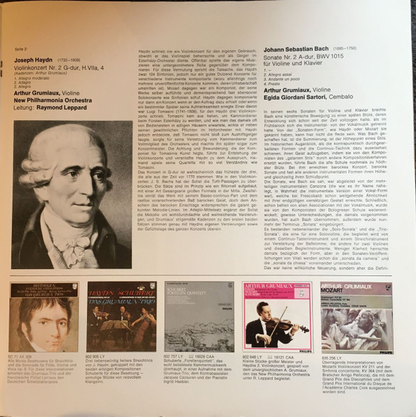 Cover zu Arthur Grumiaux, Wolfgang Amadeus Mozart / Joseph Haydn / Johann Sebastian Bach - Künstler von Weltrang Arthur Grumiaux; Mozart Violinkonzert Nr.4 D-dur / Haydn Violinkonzert Nr.2 G-Dur