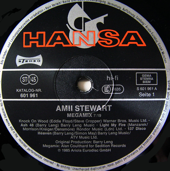 Cover zu Amii Stewart - Megamix | 1985 | Vinyl | Electronic | Europe