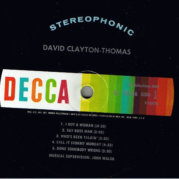 Cover zu David Clayton-Thomas - David Clayton-Thomas! | 1969 | Vinyl, LP, Album, Stereo | Funk / Soul, Blues | US Schallplatten Ankauf