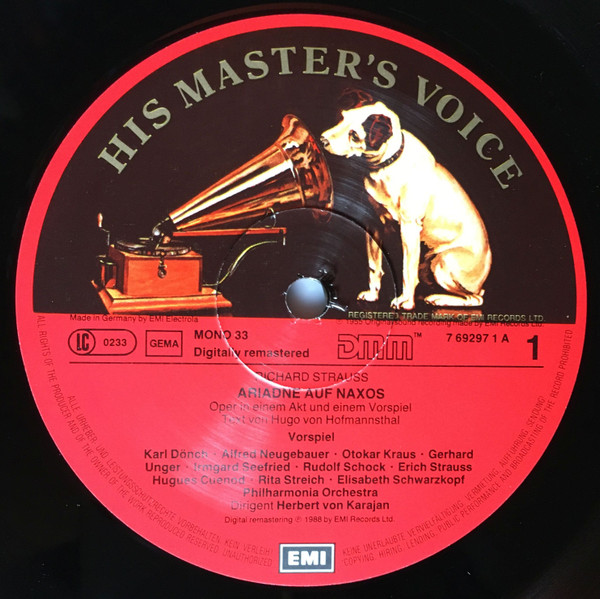Cover zu Richard Strauss, Elisabeth Schwarzkopf, Rita Streich, Irmgard Seefried, Rudolf Schock, Hermann Prey, Philharmonia Orchestra, Herbert von Karajan - Ariadne Auf Naxos | 1988 | Classical Schallplatten Ankauf
