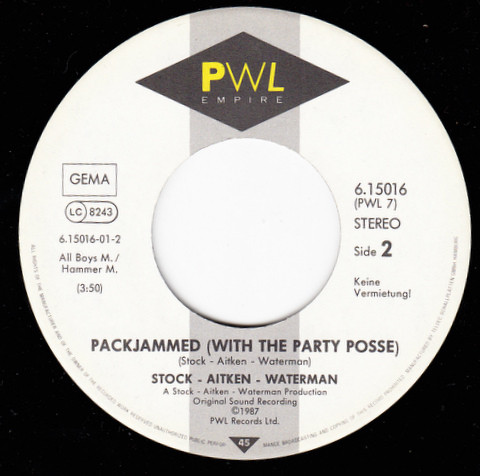 Cover zu Stock, Aitken & Waterman - Packjammed (With The Party Posse) | 1988 | Vinyl | Electronic, Pop | Germany