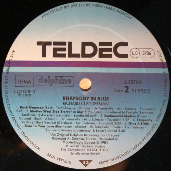 Cover zu Richard Clayderman - Rhapsody In Blue | 1984 | Vinyl | Classical | Germany Schallplatten Ankauf