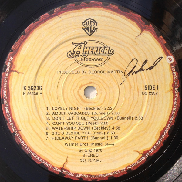 Cover zu America (2) - Hideaway | 1976 | Vinyl | Rock, Pop | UK