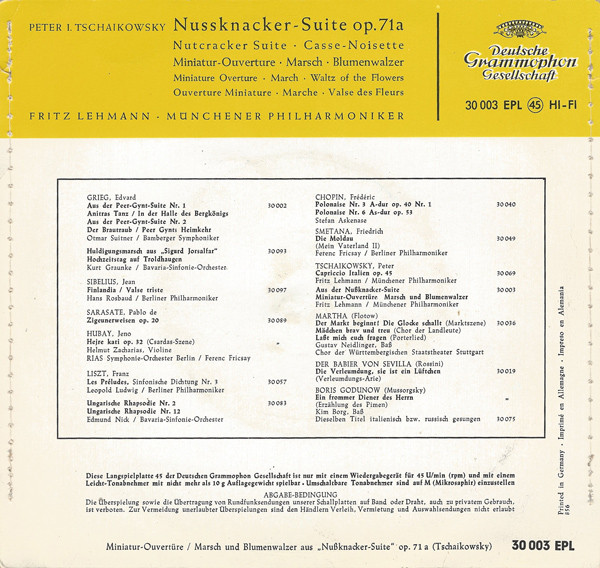 Cover zu Pyotr Ilyich Tchaikovsky / Fritz Lehmann, Münchner Philharmoniker - Nußknacker-Suite, Op. 71a | 1956 | Vinyl | Classical | Germany