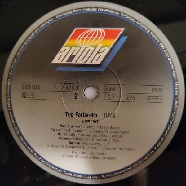 Cover zu Trio Farfarello - Toys | 1988 | Vinyl | Rock, Folk, World, & Country | Germany Schallplatten Ankauf