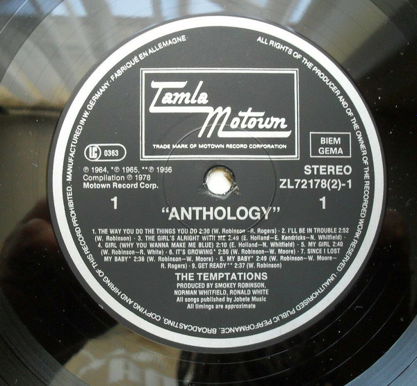 Cover zu The Temptations - Anthology | 1985 | Vinyl | Funk / Soul | UK & Europe Schallplatten Ankauf