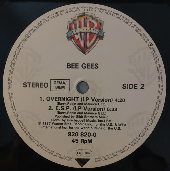 Cover zu Bee Gees - E·S·P | 1987 | Vinyl | Pop | Europe