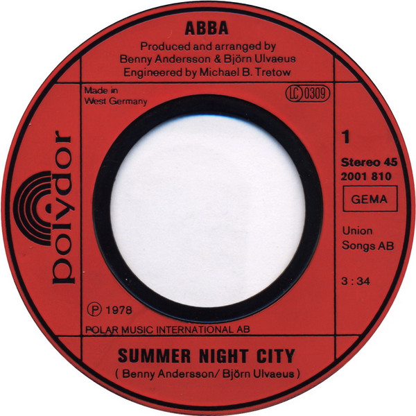 Cover zu ABBA - Summer Night City | 1978 | Vinyl | Rock, Pop | Germany Schallplatten Ankauf