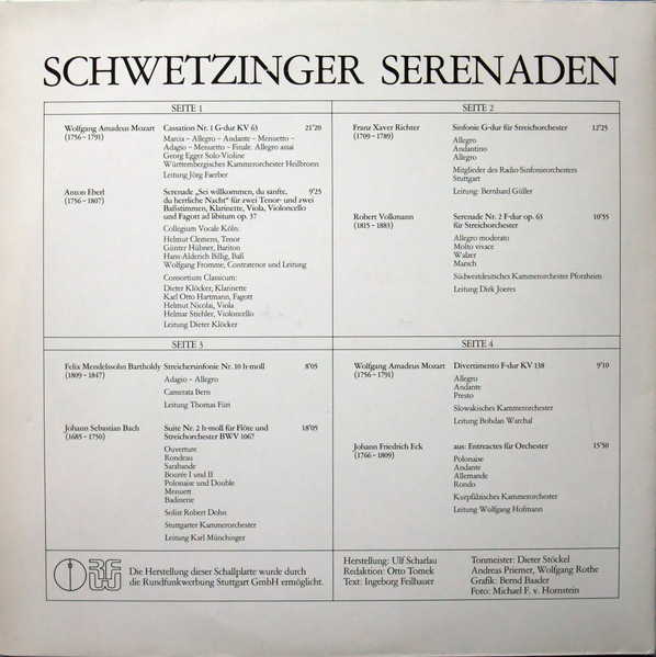 Cover zu Various - Schwetzinger Serenaden | 1986 | Vinyl | Classical | Germany