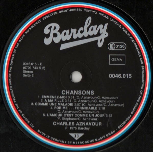 Cover zu Charles Aznavour - Chansons | Vinyl | Pop | Germany Schallplatten Ankauf