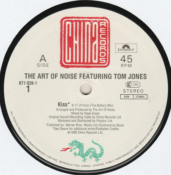 Cover zu The Art Of Noise Featuring Tom Jones - Kiss | 1988 | Vinyl | Electronic | Europe