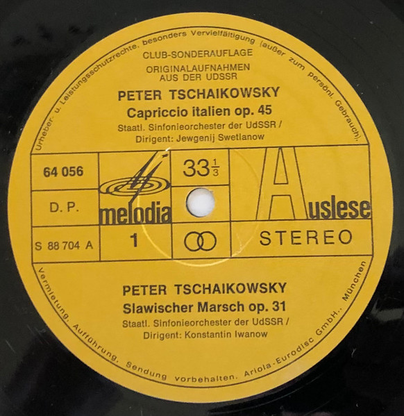 Cover zu Pyotr Ilyich Tchaikovsky, Evgeni Svetlanov - Capriccio Italien Op. 45 - Slawischer Marsch Op. 31 - Romeo und Julia Op. Posth. | 1975 | Vinyl | Classical | Germany Schallplatten Ankauf