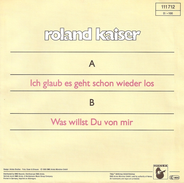 Cover zu Roland Kaiser - Ich Glaub Es Geht Schon Wieder Los | 1988 | Vinyl | Pop | Europe Schallplatten Ankauf