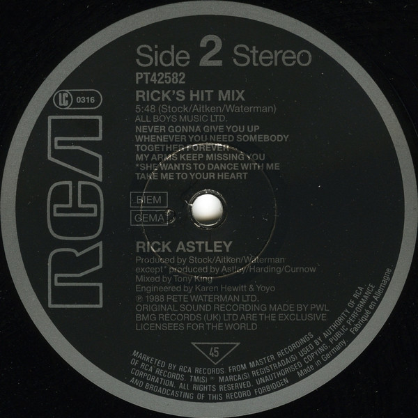 Cover zu Rick Astley - Take Me To Your Heart (The Dick Dastardly Mix) | 1988 | Vinyl | Electronic, Pop | Europe