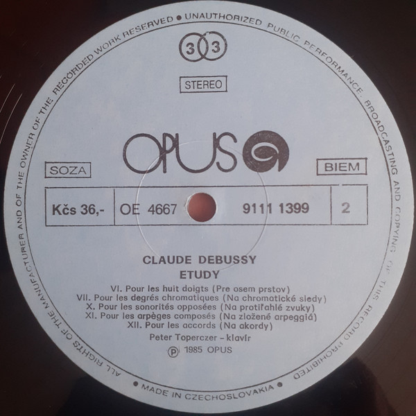Cover zu Claude Debussy / Peter Toperczer - Images, For Piano / Etudes Selection | 1987 | Vinyl | Classical | Czechoslovakia
