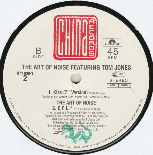 Cover zu The Art Of Noise Featuring Tom Jones - Kiss | 1988 | Vinyl | Electronic | Europe Schallplatten Ankauf