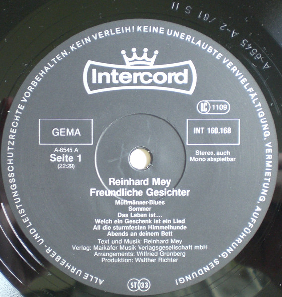 Cover zu Reinhard Mey - Freundliche Gesichter | 1981 | Vinyl | Pop, Folk, World, & Country | Germany