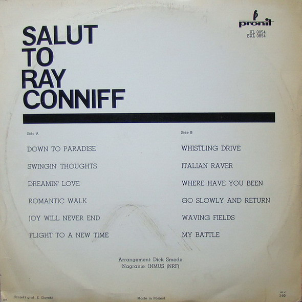 Cover zu Dick Smede Orchestra - Salut To Ray Conniff | 1972 | Vinyl | Jazz, Pop | Poland