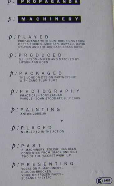 Cover zu Propaganda - p: Machinery (Polish) | 1985 | Vinyl | Electronic | Europe Schallplatten Ankauf