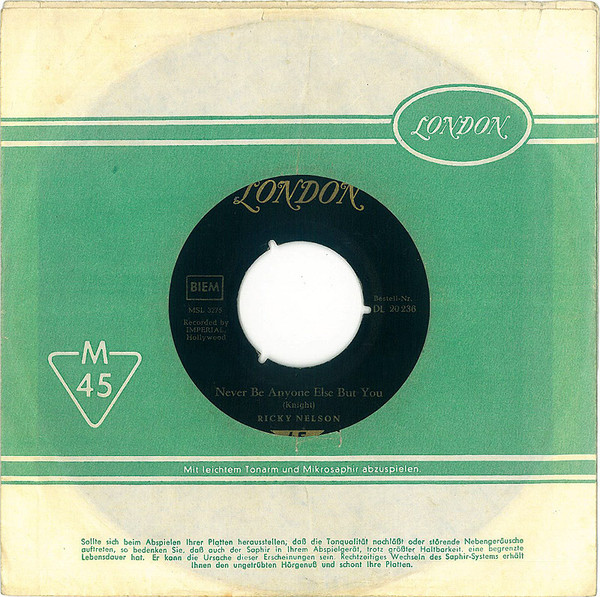 Cover zu Ricky Nelson (2) - It's Late / Never Be Anyone Else But You | 1959 | Vinyl | Rock | Germany