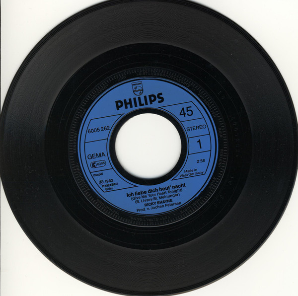 Cover zu Ricky Shayne - Ich Liebe Dich Heut' Nacht | 1982 | Vinyl | Rock, Pop | Germany