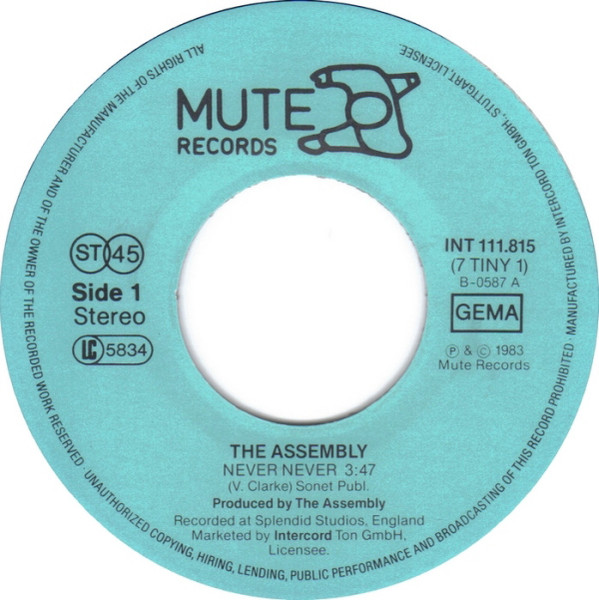 Cover zu The Assembly - Never Never | 1983 | Vinyl | Electronic, Pop | Germany Schallplatten Ankauf
